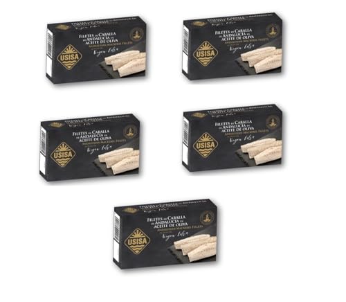 USISA - Conserva de Pescado | Irresistibles Filetes de Caballa en Aceite de Oliva Virgen Extra - Pack de 5 Latas x 120g |