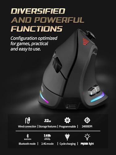 TKMARS Souris Ergonomique sans Fil avec Joystick, Souris Bluetooth Gamer Verticale 12 Boutons Programmables 24000 DPI Réglables Gaming Mouse pour PC MacBook et Ordinateurs Portables – Image 6