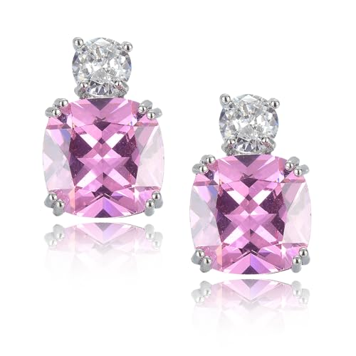 [RIZILIA CLÁSICA] Stud Pendientes Piercing Aretes con Corte de Cojín Piedras Preciosas Circonita CZ [Multi color disponible] en 18K Chapado en oro blanco, Elegancia Moderna Sencillo, Mediano, Circonia