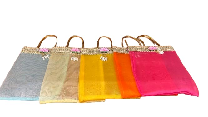 Gift Bag with Golden Handle & Lotus Clip, Decorative Fabric Gift Pouch for Wedding, Festive Gifting, Cash, Chocolates & Return Favors-image-34