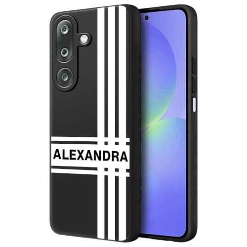 Image of Fashionury Back Cover Case for Samsung Galaxy M36 5G / Samsung Galaxy F36 5G | Matte Soft Silicon Flexible | Camera Bump Protection | Name with White Stripe Design | Get Your Name on Cover (Black)