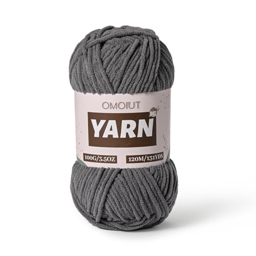 Image of Plush Chenille Chunky Crochet Yarn - Baby Yarn for Crocheting Soft - Velvet Yarns Knitting for Blankets Crafts - Fluffy Amigurumi Yarns 100g / 131yd (Dark Gray)