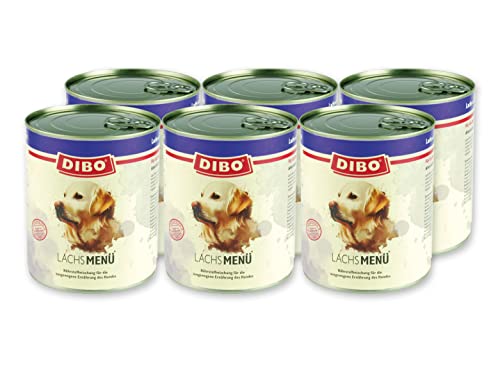 DIBO Menü Lachs, 6 x 800g-Dose, Hundefutter, Nassfutterohne Konservierungsstoffe, Reine Fleischdosen aus frischem und natürlichem Fleisch Qualität