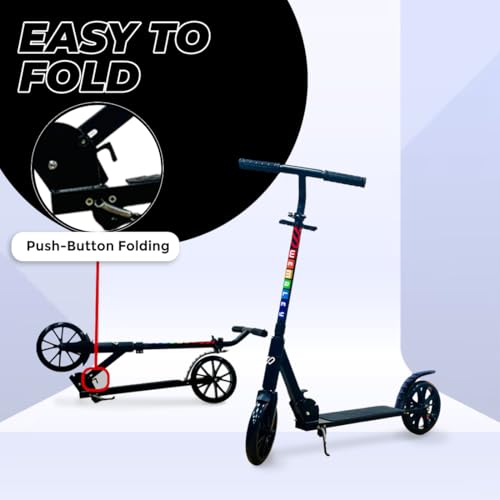 Image of Wembley Kick Scooter for Kids & Adults, 2 Wheel Foldable Kids Scooter with 3 Height Adjustable, Stand, Brake & PU Wheels | Runner Skate Scooter for Adults Kids 8+ Years Boys Girls (Black)