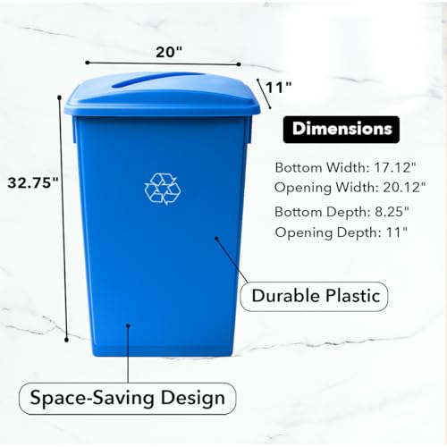 Image of 23 Gallon Slim Rectangular Garbage Can - with Paper Slot Lid - Blue
