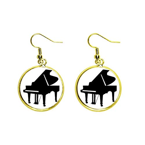 Pendientes de piano dorados para mujer en diseño de instrumento de música clásica