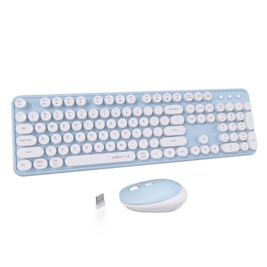 UBOTIE Colorful Computer Wireless Keyboard Mouse Combos, Typewriter Flexible Keys Office Full-Sized Keyboard, 2.4GHz Dropout-Free Connection and Optical Mouse (Blue-White)