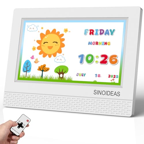 SINOIDEAS 7 Inch Kids Digital Alarm Clock, Children's Sleep Trainer,Eye-Caring