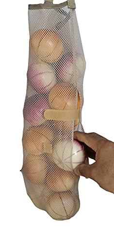 hanging mesh storage 5pack potato amp onion bags - large reusable net produce bags beige