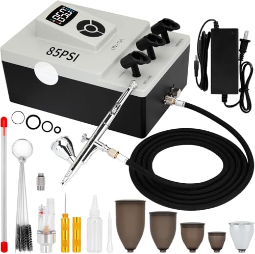 Ovaga 85 PSI Ultra-Leise Airbrush-Set, Dual-Action-Multifunktions-Airbrush-Set mit Kompressor zum Bemalen von Kuchen, Dekorieren, Schminken, Kunsthandwerk, Nageldesign, Modellieren und Tätowieren