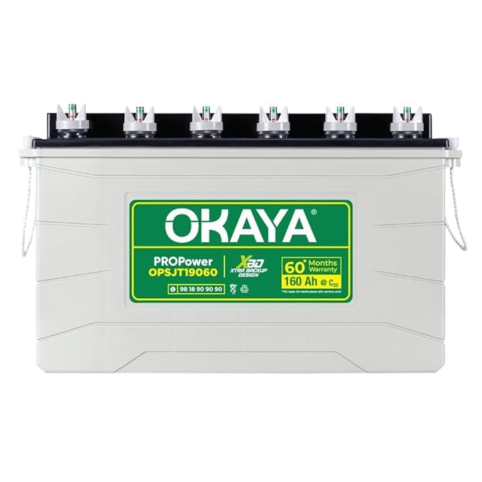 Image of OKAYA PowerON OPSJT19060 160Ah Super Jumbo Tubular Advanced Battery for Home, Office & Shops | Robust & Compact Design | Extra Backup (XBD Technology) | 60 Months Total Warranty