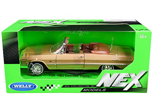 1963 Chevy Impala Convertible Gold NEX Models 1/24 Diecast Model Car by Welly 22434