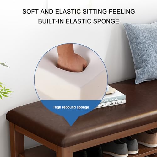 Pouf rembourré en cuir PU et meuble à chaussures à niveaux modulables