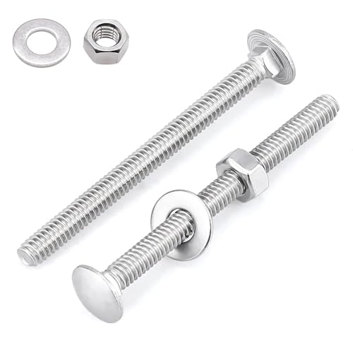 Image of 5 /16-18 x 4 Inch Carriage Bolt Kit, 304 Stainless Steel (18-8) with Hex Nuts & Flat Washers - 12 Sets, Round Head Square Neck, Full Thread Coverage by Glvaner