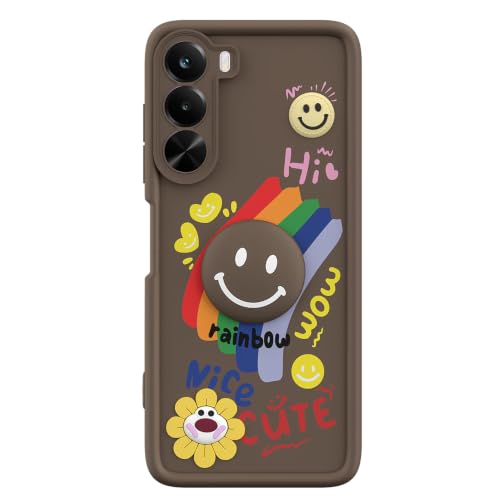 Image of Pikkme Back Cover for Realme P4x 5G | Soft Silicone| Cute Rainbow Smile & 3D Cartoon Flower Design | Shockproof Raised Camera Protection Bumper Case (Brown)
