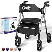 VOCIC Rollator Faltbar und Leicht mit Sit,Rollatoren Schmal für Wohnung,Rollatoren für Senioren Klappbar mit 20cm Reifen für All Gelände,Sitz und Griff Höhenverstellbar,5 Jahre Support|Sternensilber
