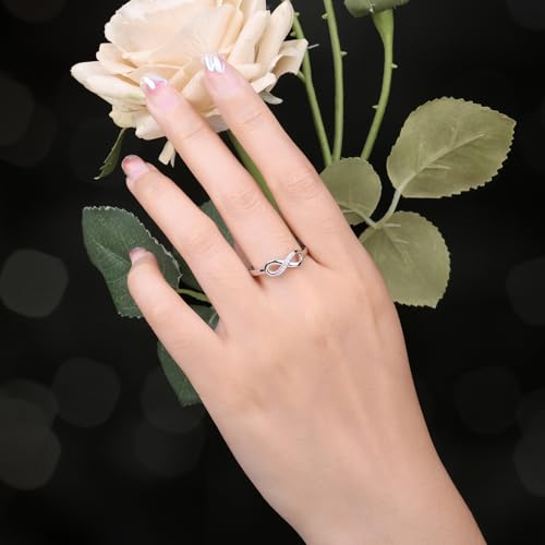 Image of JewelryPalace 14k White Yellow Rose Gold Plated 925 Sterling Silver Rings for Women, Cubic Zirconia Promise Rings for Her, Stackable Wedding Bands Rings for Women Infinity Forever Love Knot Ring