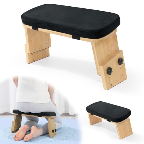 BALAPET Adjustable Height Meditation Bench, Portable Folding Meditation Chair with Velvet Cushion, Ergonomic Meditation Kneeling Stool for Yoga, Mindfulness&Zen Practice(Black)