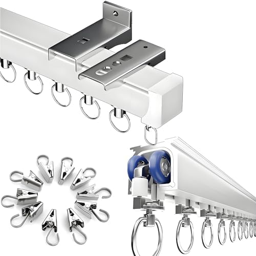 Ceiling Mount Curtain Rod 1.64ft-19.7ft, Room Divider Curtain Track, Aluminum Alloy Curtain Rail Wall Mount, Silent Sliding Curtain Track with Clips(460cm(15.1ft))