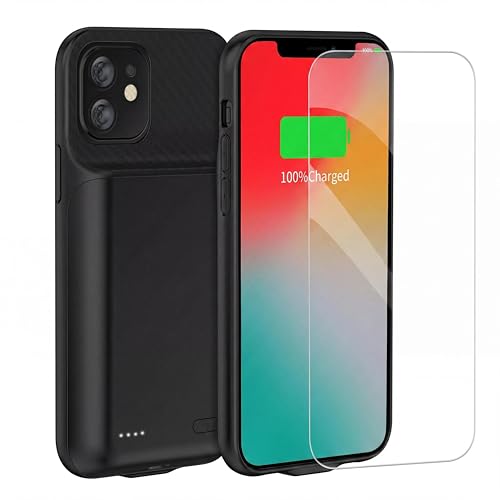 Funda con batería para iPhone 14 y 13 de 10000 mAh negra recargable con protector de pantalla 1