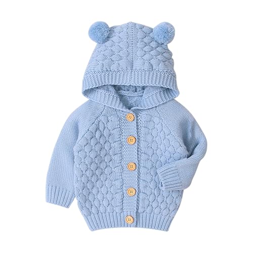 Newborn Baby Boys Girls Knit Cardigan Ear Hooded Sweater Infant Unisex Button Down Cotton Outfits Basic Clothes
