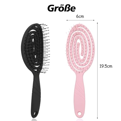 2 Stück Detangler Bürste,Bio Haarbürste ohne Ziepen für Damen, Herren & Kinder,Entwirrbürste Lange Haare mit Flexibler Spiralfeder,Kopfhaut Massagebürste