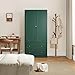 ORRD Fluted Freestanding Armoire Wardrobe Closet with 2 Doors and 2 Storage Drawers, Large Capacity Wardrobe Cabinet, Wooden Closet for Bedroom, Living Room - Green