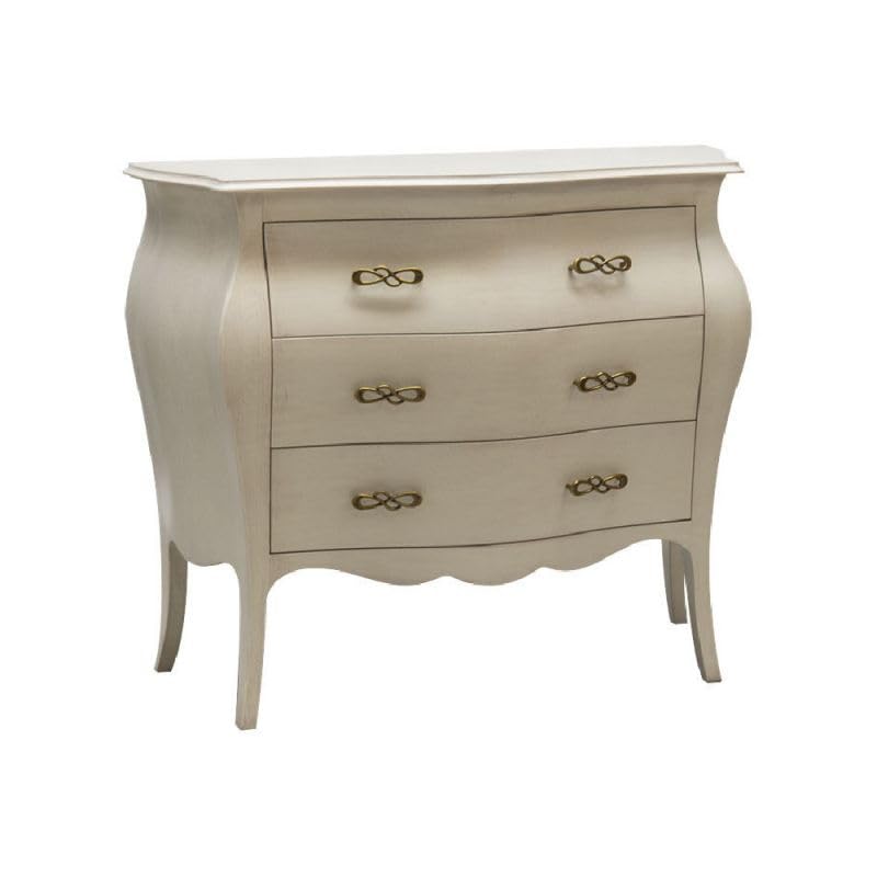 Legno di Pioppo e Faggio Vicentini arreda COMO\' BOMBATO IN LEGNO SHABBY CHIC AVORIO ANTICATO OPACO CON MANIGLIE INFINITO (L 116 P 45 H 85)