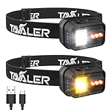 Tavaler Stirnlampe LED Wiederaufladbar, Kopflampe Stirnlampe Batteriebetrieben Stirnleuchte USB C Aufladbar, 2300 Lux LED mit 4 Lichtmodi und Rotlicht für Camping, Joggen, Kinder (2 Stück)