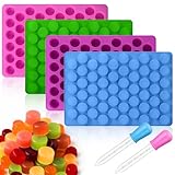 Palksky Round Candy Mold, 4PCS 220 Cavities Mini Cylinder Silicone Molds for Hard Candy, Gummy, Chocolate, Mint, Fruit Snacks, Non-stick for DIY Homemade Treats with 2 Droppers