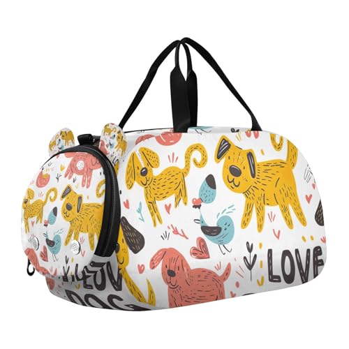YETTASBIN Sport Travel Duffel Bag for Girls Boys, Cartoon Dog Large Waterproof Weekender Overnight Bag, Detachable Shoulder Strap Gym Bag with Shoe Compartment & Wet Pocket