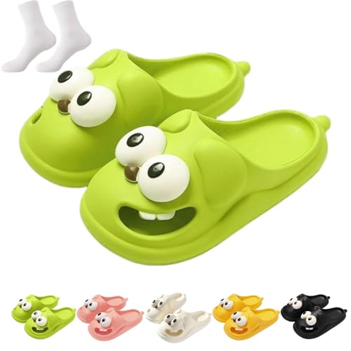 Solemates Kissing Slippers, Tongue Kiss Slides, Cute Funny Cartoon Soft Thick Sole 3D Big Eye Dog Sandals For Women