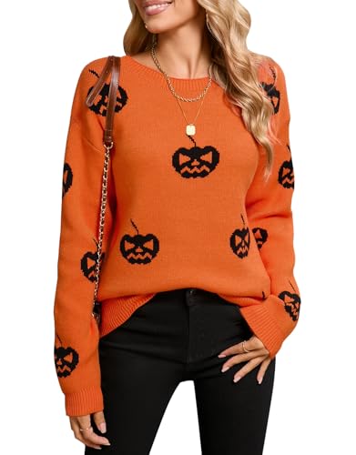 Image of Alsol Lamesa Women's Fall Pullover Sweaters Cute Hearts Long Sleeve Crewneck Casual Knitted Sweaters, Large, 961 Orange