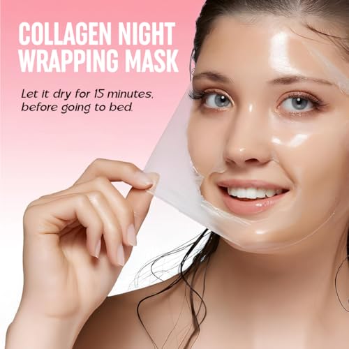Image of Biocollagen Night Wrapping Mask with Real Collagen Peel Off Facial Mask For Glowing Skin, Deep Hydration, Anti-Aging, Korean Glass Skincare, Wrinkle Reduction, Face Pack For Women & Girls