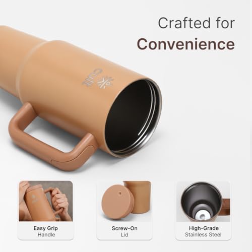 Image of Cult 1200ml Stainless Steel Insulated Tumbler with Handle, Straw & Cleaner Double Wall Vacuum Bottle for Hot & Cold Drinks Leakproof Travel Mug Reusable for Gym, Office & Travel Brown