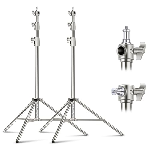 Image of NEEWER 2Pcs 9.2ft Stainless Steel Light Stands, Spring Cushioned Heavy Duty Photography Tripod Stand with 1 /4 inch-3 /8 inch Adapter for Strobe Video Ring Light Monolight Softbox, 22lb Max Load, ST-280SS