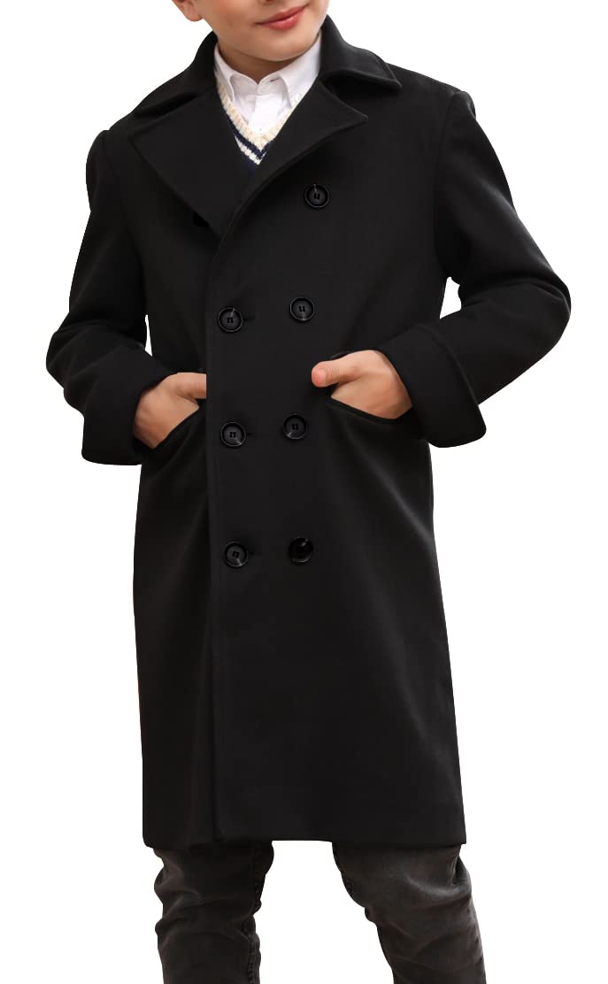 Ebifin Ragazzi Tacca Risvolto Doppio Petto Lungo Trench Cappotto Casual Classico Peacoat