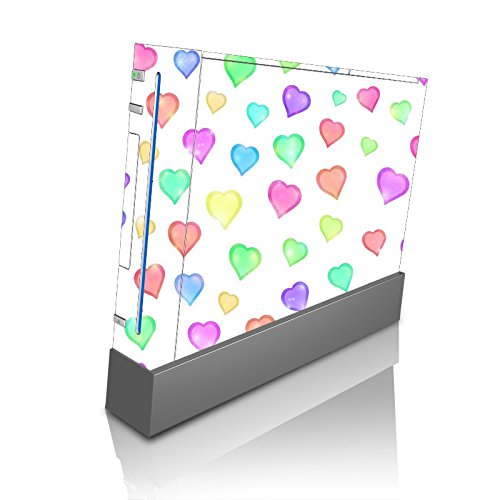 Love Hearts Pattern Background Red Purple Green Yellow Blue Pink Wii Console Vinyl
