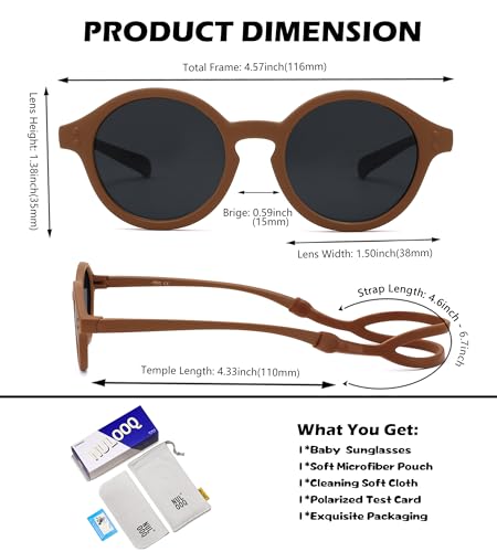 Image of NULOOQ Polarized Baby Sunglasses with Silicone Strap - Bendable TPEE Flexible Infant Sunglasses 0-24 Months