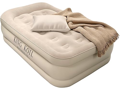 King Koil Luxury Twin Air Mattress with Built-in High Speed Pump for Camping, Home & Guests - 16" Twin Size Double High Airbed Luxury Inflatable Blow Up Mattress Waterproof