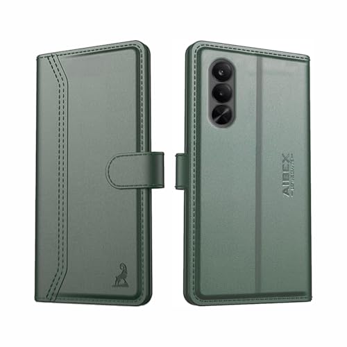 Image of AIBEX Compatible for OnePlus Nord CE 6 Lite 5G / Realme P4X 5G Flip Cover Leather Finish | Inside TPU with Card Pockets | Wallet Stand | Complete Protection Flip Case Green