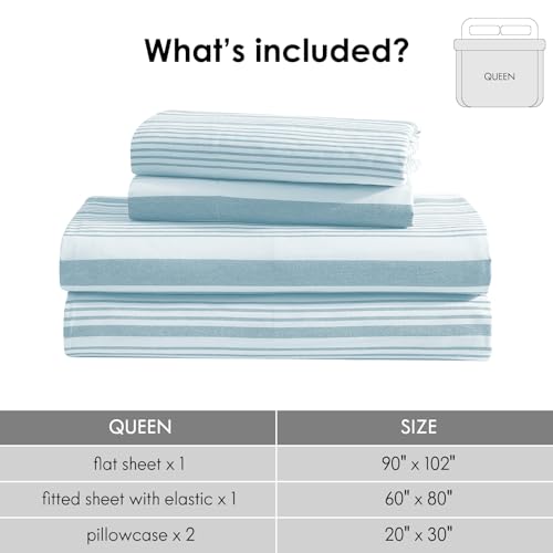 Image of ClevaHome Queen Sheets Set - 4 Piece Fitted Bed Sheet Set Glacier Stripe