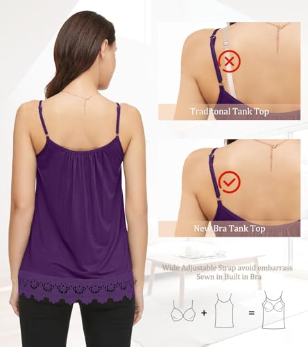 Image of Camisoles for Women with Built in Bra Adjustable Strap Tank Tops Cami Sleeveless Summer Tops for Workout Sleeping Traveling