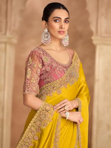 Image of AKHILAM Women's Satin Sequence Embroidery Saree With Unstitched Blouse Piece(SNDLWOD1601 TFH Parent)