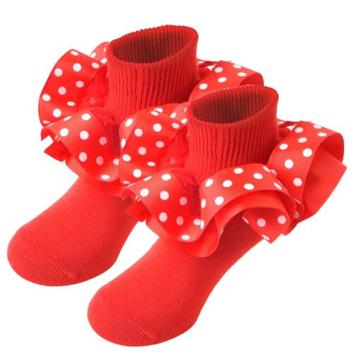 Girls Ruffle Socks for Toddler Baby,Girl Double Lace Socks-Cute Polka Dot Sock,Turn Cuff Frilly Ankle Sock ﻿