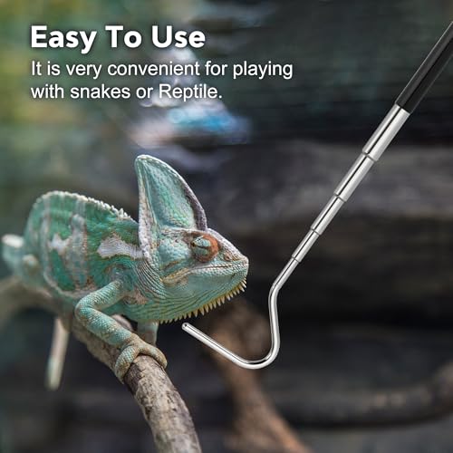 Image of Mini Snake Hook, Stainless Steel Portable Retractable Reptile Hook, Grabber Kit Outdoor Rattlesnake Reptile Handling Tool (2 Pieces), black
