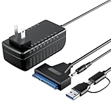 Mbiydeg SATA to USB 3.0 and USB C Adapter Cable for 3.5 2.5 Inch SSD/HDD Hard Drive Reader, External Converter for SSD/HDD Data Transfer with 12V/2A Power Adapter
