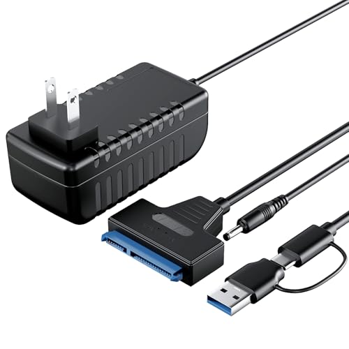 Mbiydeg SATA to USB 3.0 and USB C Adapter Cable for 3.5 2.5 Inch SSD/HDD Hard Drive Reader, External Converter for SSD/HDD Data Transfer with 12V/2A Power Adapter