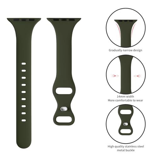 Image of Thin Slim Band Compatible with Apple Watch 38mm 40mm 41mm 42mm 44mm 45mm 46mm 49mm, Replacement Silicone Sport Strap for iWatch Series 11 /10 /9 /8 /7 /6 /5 /4 /3 /2 /1 Ultra SE Women Men, Army Green