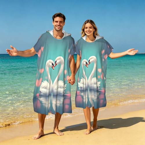 Poncho toalla para adultos con capucha de 110 cm y diseño El cisne enamorado 8
